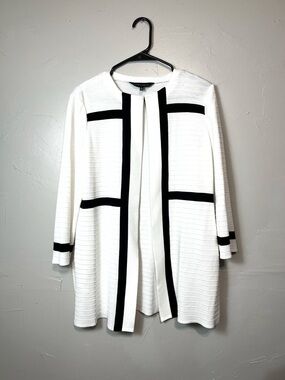 Ming Wang White + Black Open Knit Lightweight Cardigan Size Woman's Small